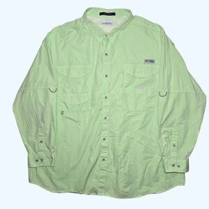 Columbia PFG Bonehead Shirt Long Sleeve Button Up Green Vented Men 4XL Fishing
